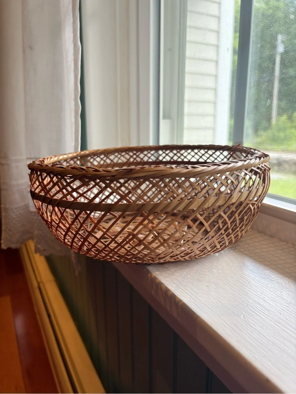 Vintage Reed and Rattan Round Basket